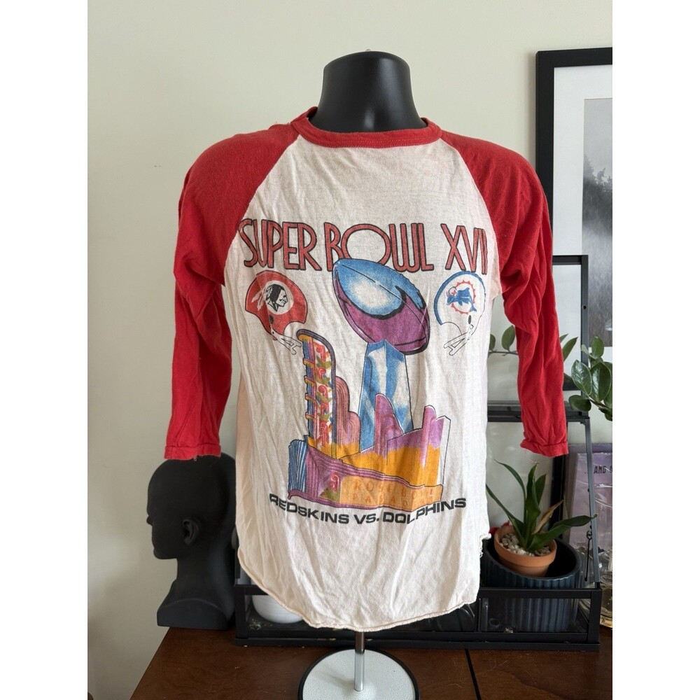 VTG 1983 Super Bowl XVII AOP T-Shirt Miami Dolphins vs Washington Redskin LARGE